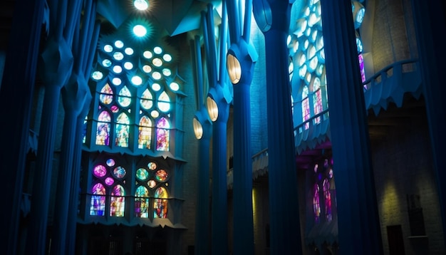 Free photo illuminated stained glass windows illuminate the gothic basilica generated by ai