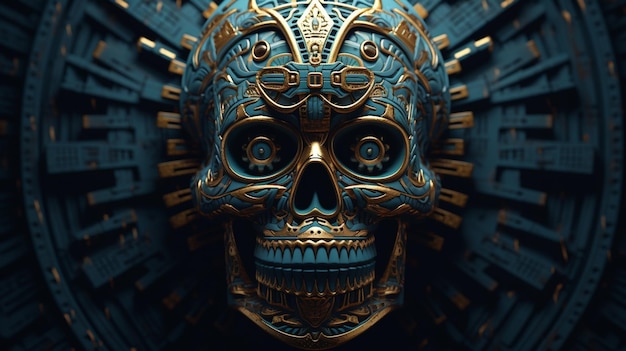 Free Photo an illustrated skull in aztec style