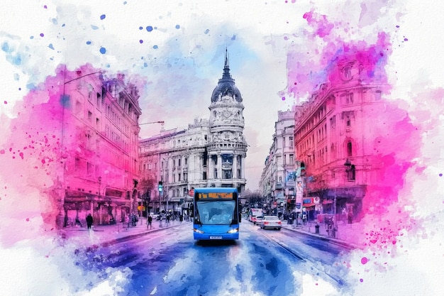 Free photo illustrated watercolor city