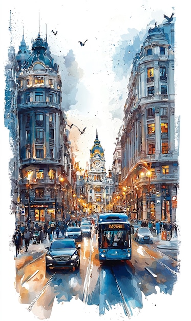 Free photo illustrated watercolor city