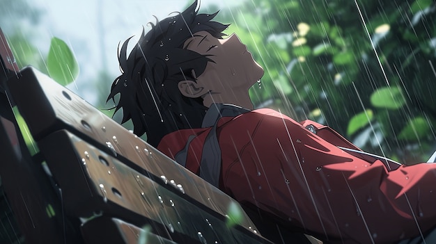 Illustration of anime character in the rain