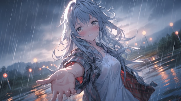 Free Photo illustration of anime character in the rain