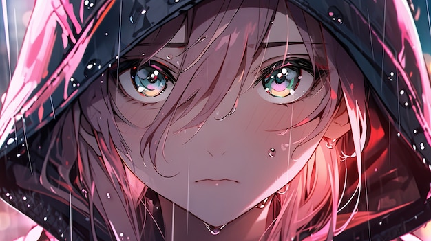 Illustration of anime character in the rain