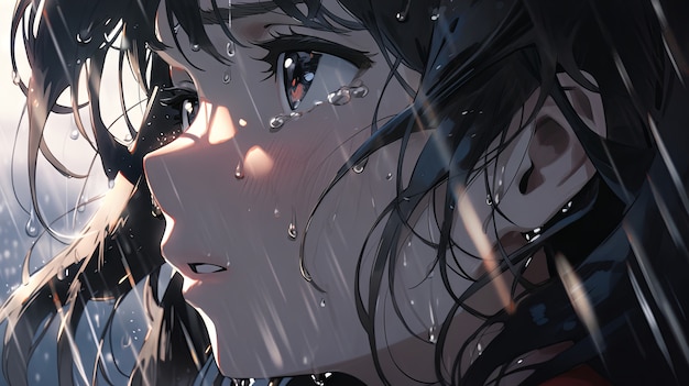 Illustration of anime character in the rain