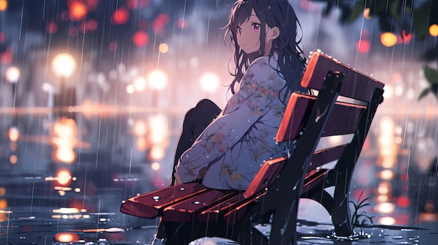 Free photo illustration of anime character in the rain