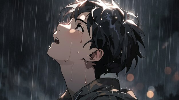 Illustration of anime character in the rain