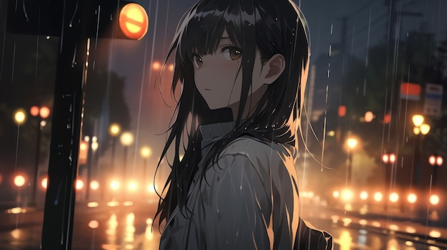 Free photo illustration of anime character in the rain