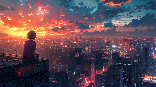 Free photo illustration of anime city