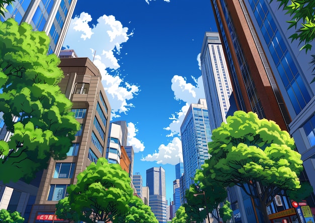 Free photo illustration of anime city