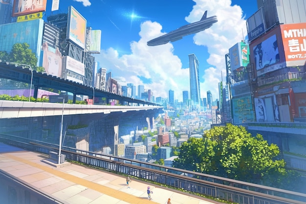 Free photo illustration of anime city