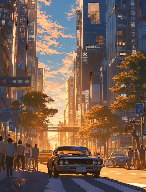 Illustration of anime city