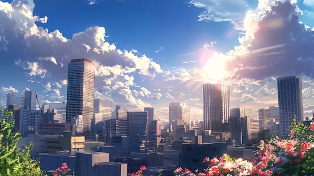 Illustration of anime city