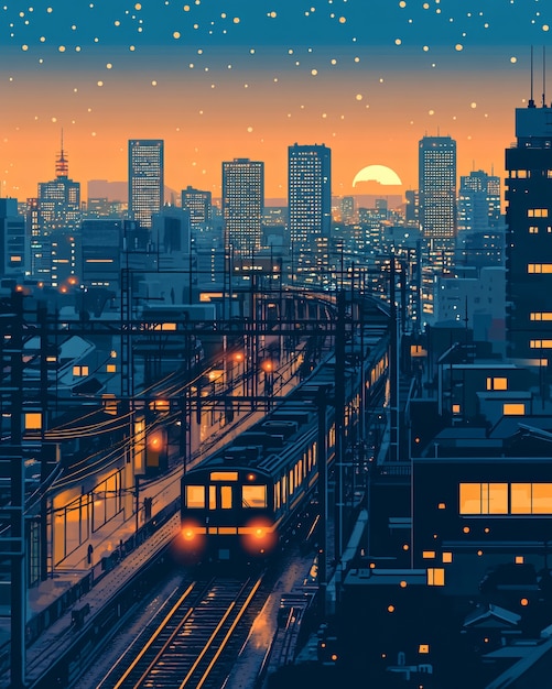 Free photo illustration of anime city