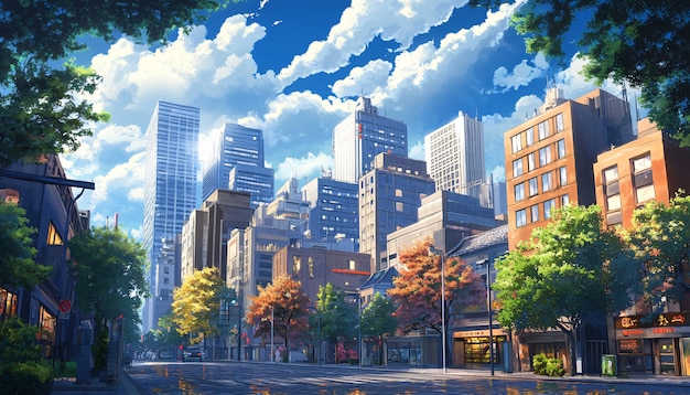 Free photo illustration of anime city