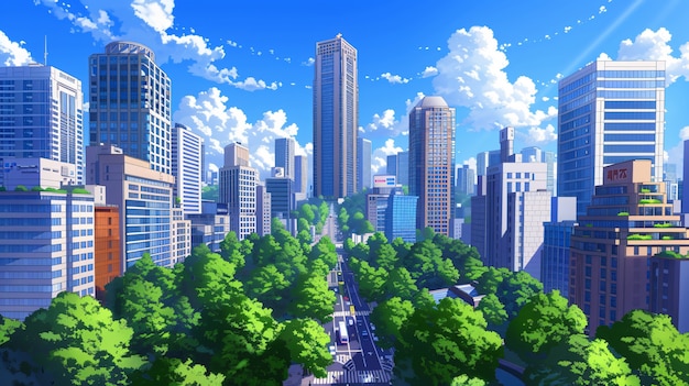 Free photo illustration of anime city