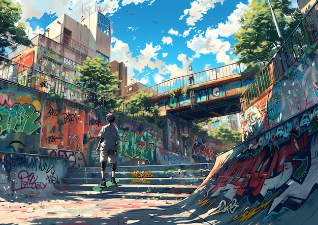 Free photo illustration of anime city