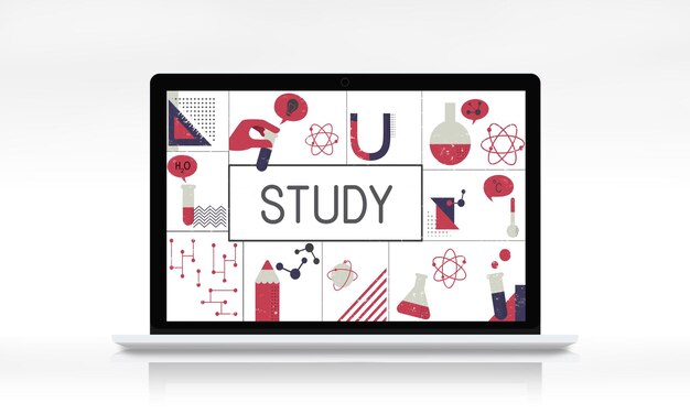 Illustration of biochemistry study scietific research on laptop