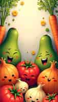 Free photo illustration of  cute vegetables and fruits