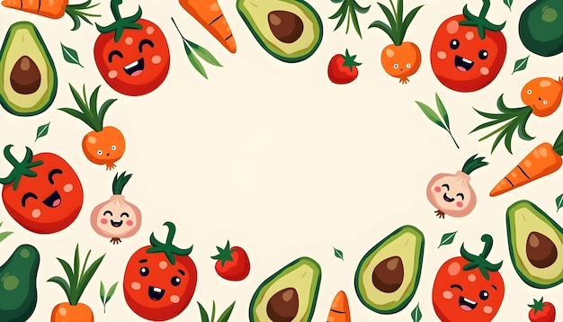 Illustration of cute vegetables and fruits