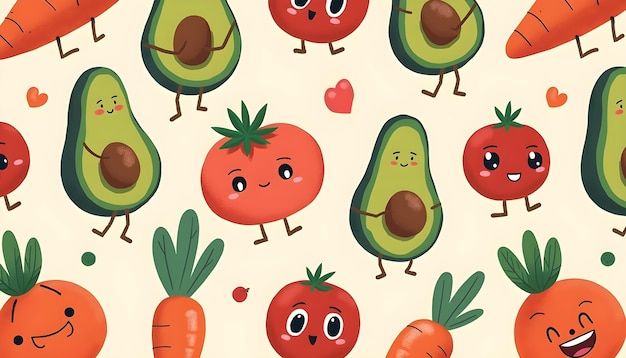 Free photo illustration of cute vegetables and fruits