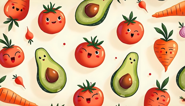 Free photo illustration of cute vegetables and fruits