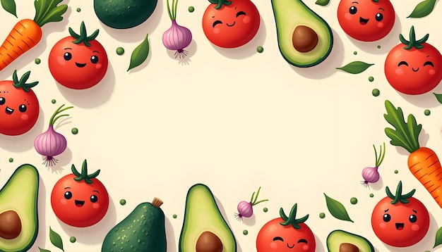 Illustration of cute vegetables and fruits