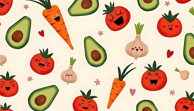 Free Photo illustration of cute vegetables and fruits