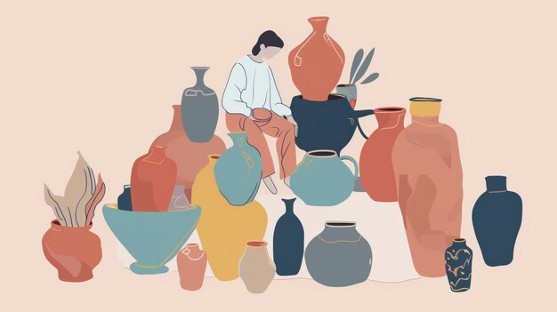 Illustration in digital art style with pottery