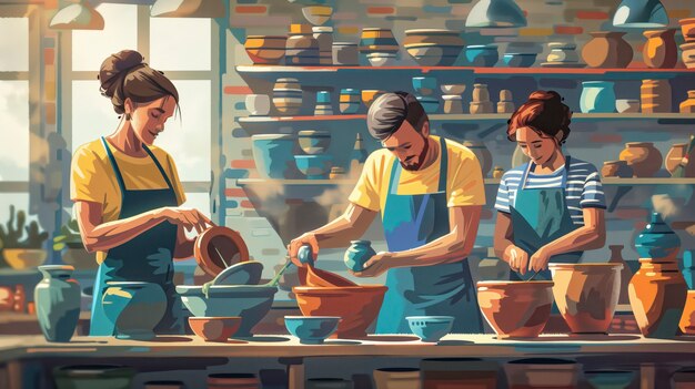 Illustration in digital art style with pottery