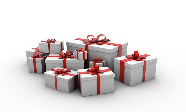 Illustration of gift boxes with red bows isolated on a white background