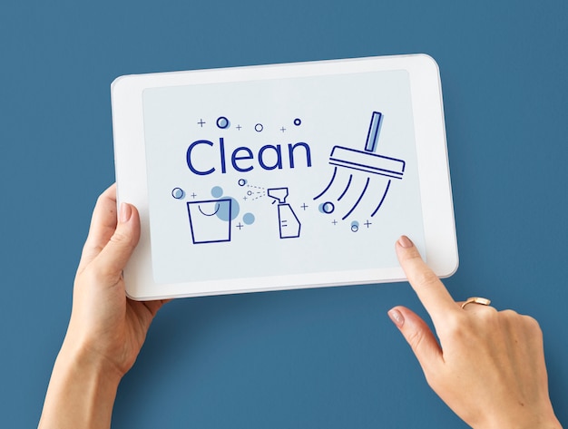 Illustration of home cleaning service on digital tablet