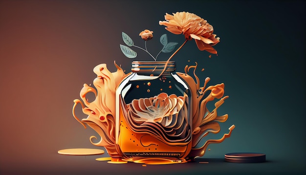 Free photo illustration of ornate flower vase with yellow liquid generated by ai