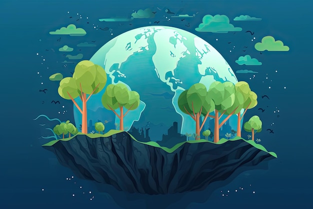 Free photo illustration of planet earth with trees ecology concept ai generative