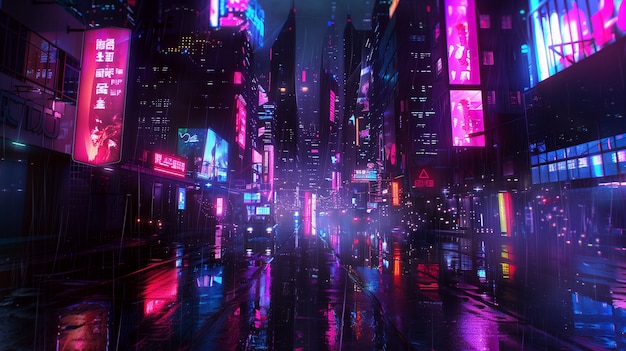 Illustration of rain in the futuristic city