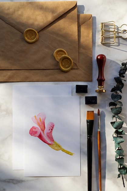 Free photo illustrators tools arrangement still life