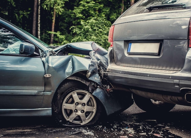 Image of a auto accident involving two cars.