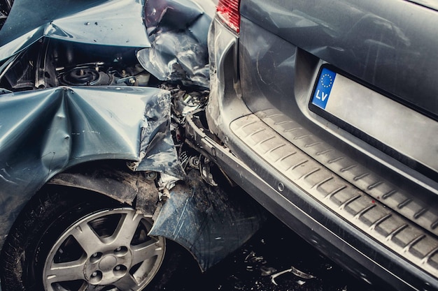 Image of a auto accident involving two cars.