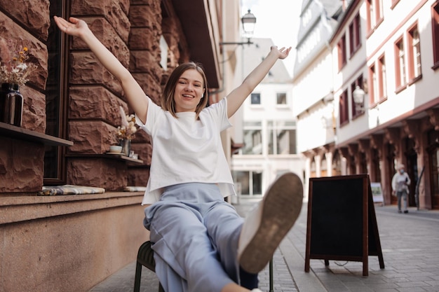 Free Photo image of caucasian smiling woman having fun and look at camera