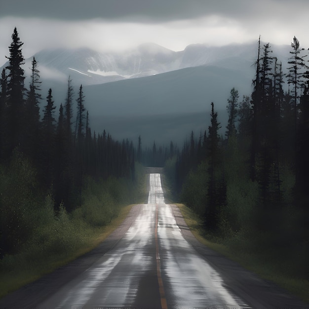 An image of a road in the mountains in the Canadian Rockies