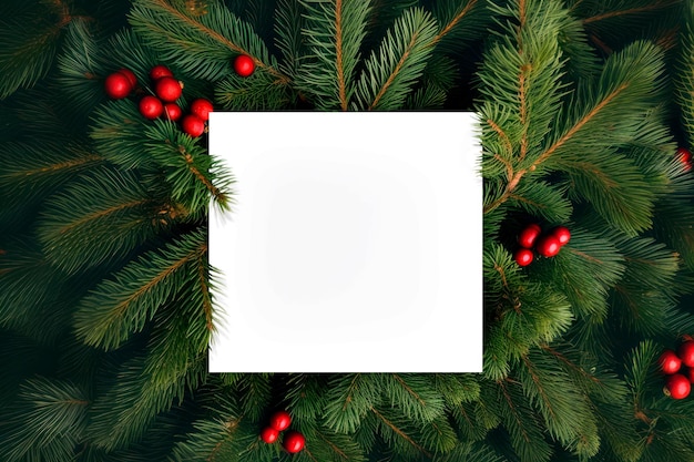 Image of a white blank card with fir tree branches