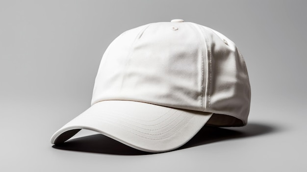 Image of white cap with logo on beige background with shadows