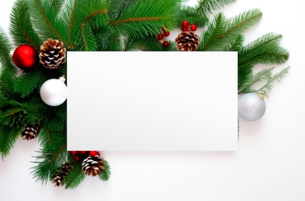 Free Photo image of a white card with text on a decorative background with christmas balls