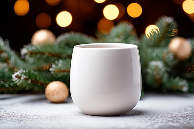 Free photo image of white mug with christmas decoration in the background