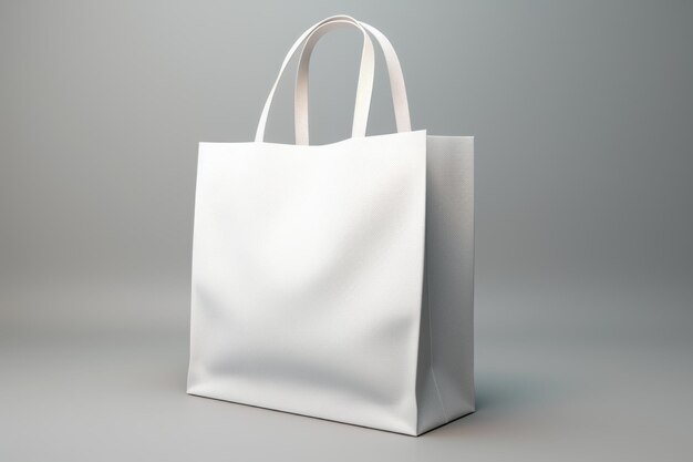 Image of white tote bag on beige background with shadows