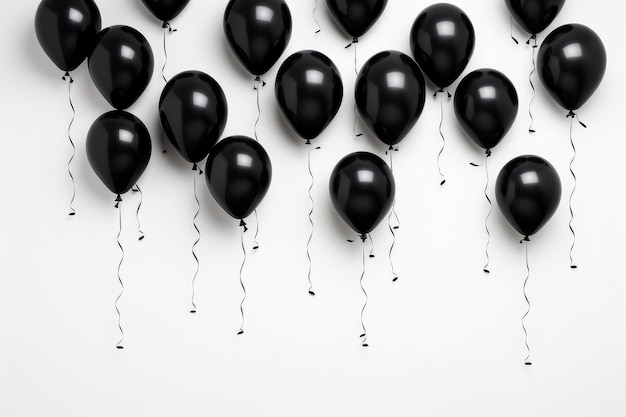 Image of white wall with collection of black balloons