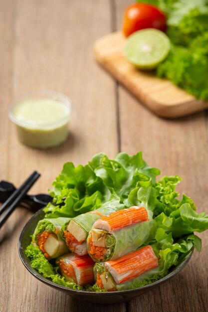 Imitation crab stick fresh vegetable salad rolls