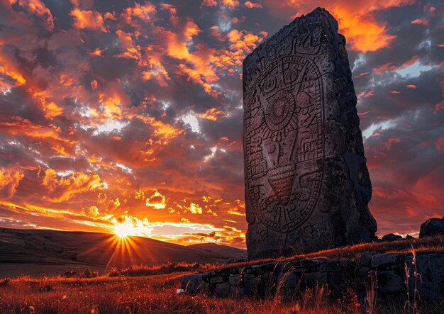 Inca and mayan design sculpted in stones