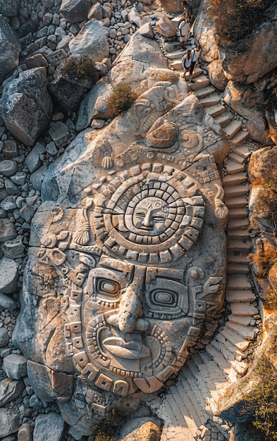 Inca and mayan design sculpted in stones