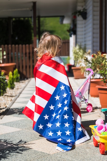 Independence day concept with girl in garden