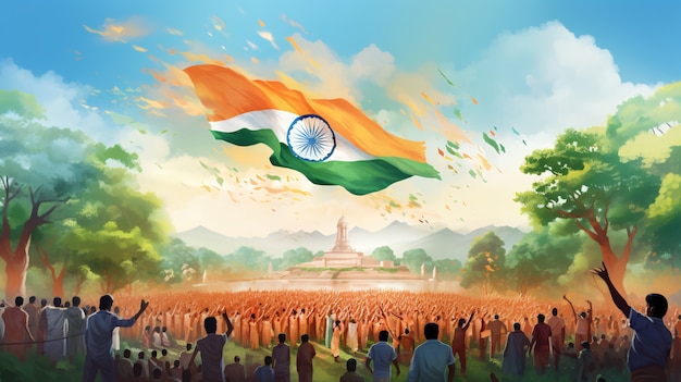 Free photo india republic day celebration digital art with flag